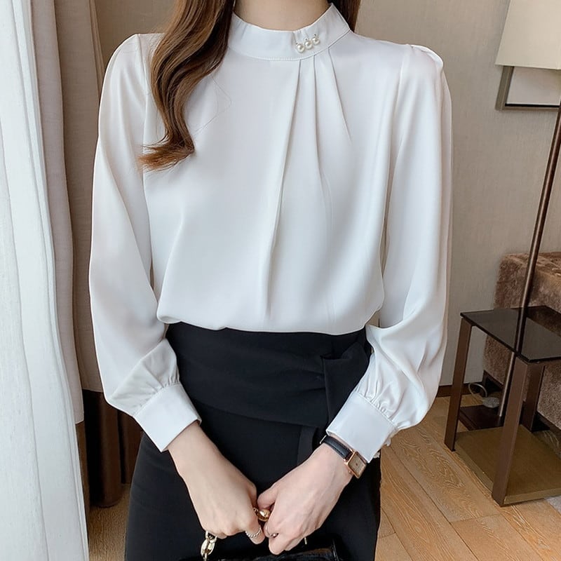 パールボタン付きブラウス Me1452