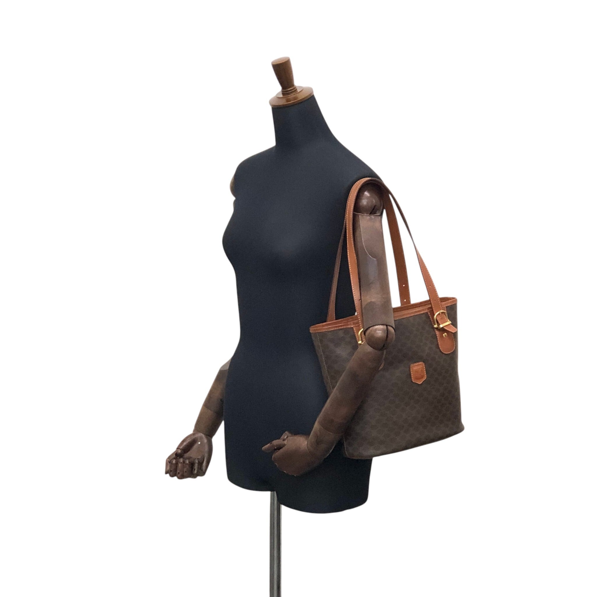 CELINE セリーヌ マカダム ハンドバッグ ブラウン ブラゾン型押し PVC