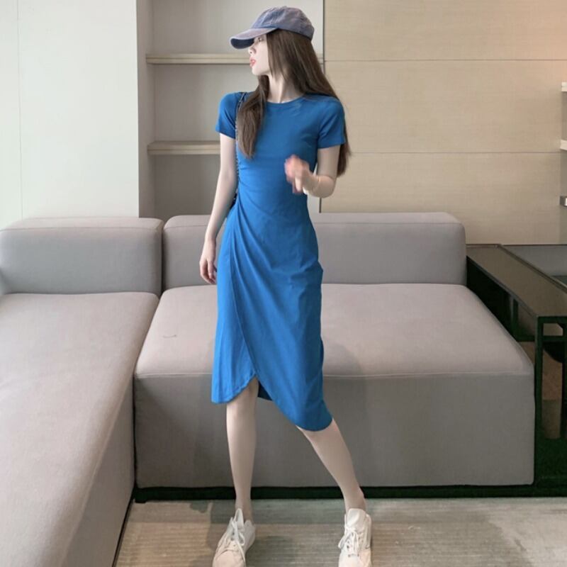 ショートスカート 半袖 ハーフスリーブ Oネック ハンチェンe24353120638