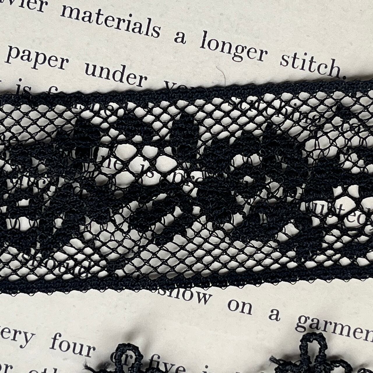 レースリボン/22.ブラック バラ チュール (幅/約27mm ) 1m