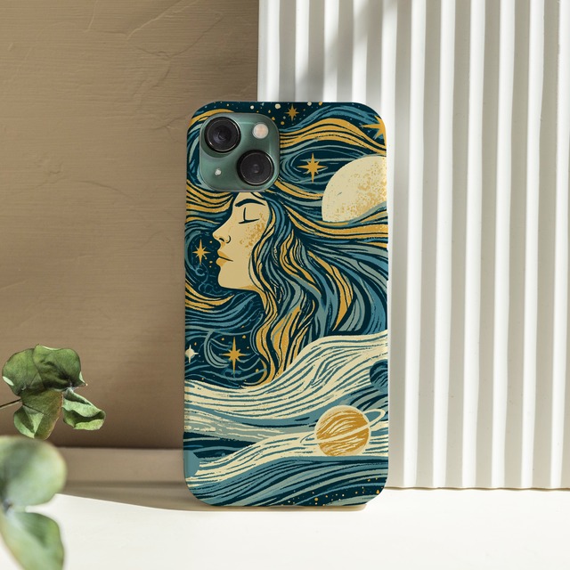 受注生産 iPhoneケース 金色の惑星と流れる宇宙渦｜宇宙アート STAR013D