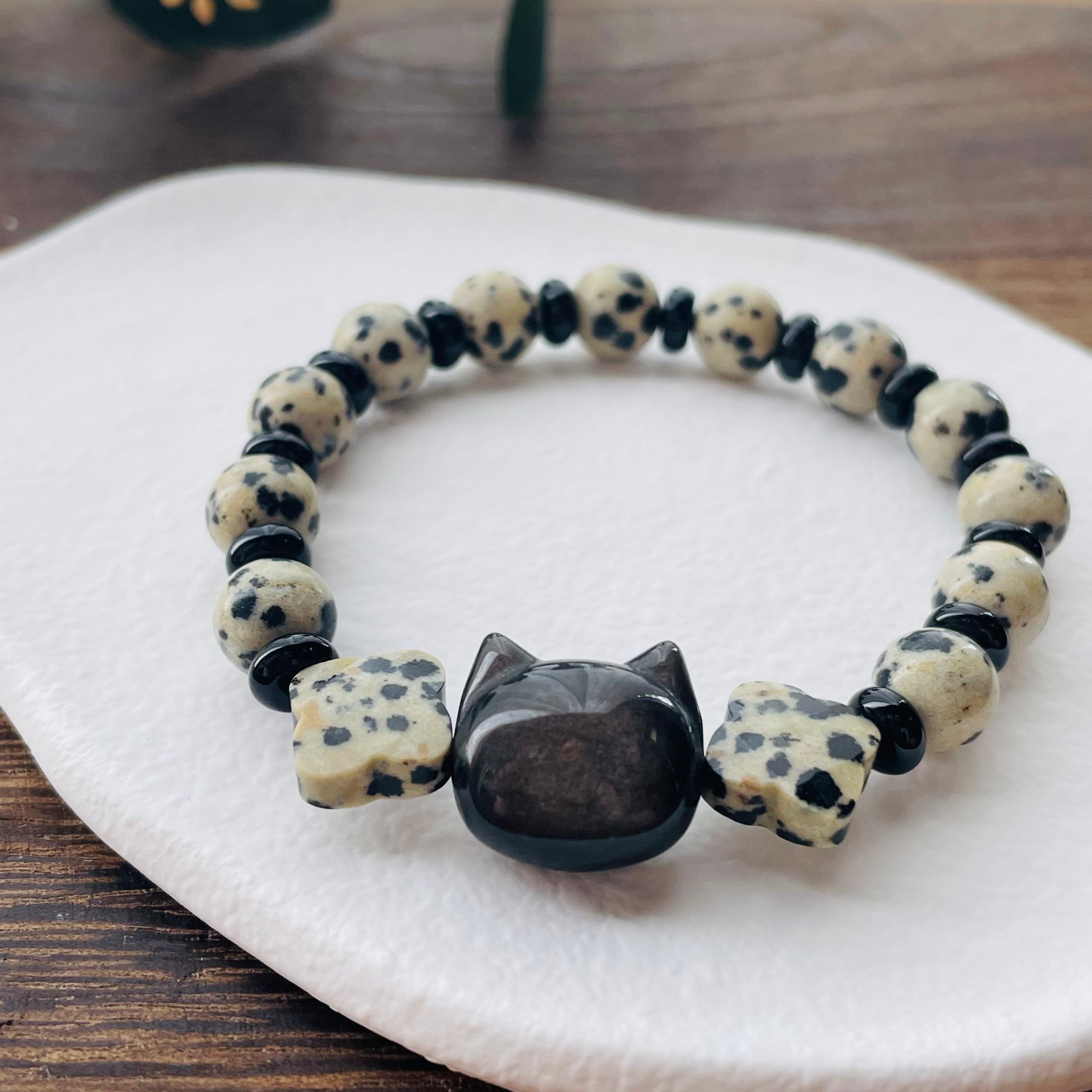 31224-⑪猫×パワーストーン|ブレスレット|魔除け・判断力・自己防衛| ネコ ねこモチーフ 猫雑貨 猫グッズ アクセサリー 天然石 プレゼント ギフト レディース