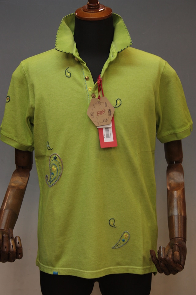 ペイズリー刺繍の綺麗なグリーンんのポロシャツ　BOB・ボブ（イタリー製）