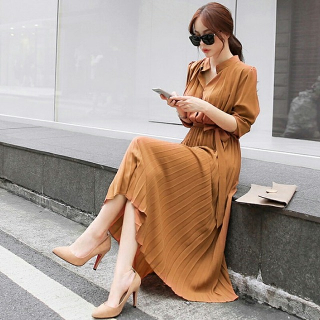 22秋冬新作ワンピース プリーツワンピース ロングワンピース レディース ロング シフォン フレア Cocomomo Select