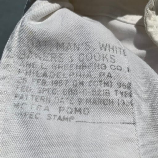 50's U.S.MARINE CORPS COAT MAN'S WHITE BAKERS&COOKS コック