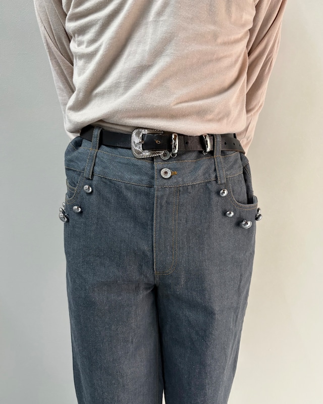 【26SS/Oscar Ouyang】STUDDED JEANS WITH JACQUARD KNIT DETAILS