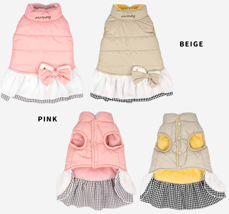 【SALE】リボンダウンワンピース S ~ XL  /  犬服 暖かい ワンピース ダウン ドッグウェア アウター ペット洋服 犬 服 outer17
