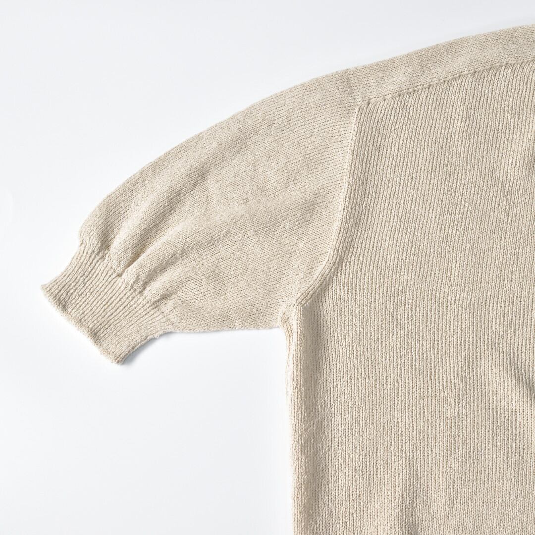 LinenYa リネンや as it is. 和紙クルーネック半袖ニット・ベージュ 和紙の風合いとドライなタッチがおススメのニットです