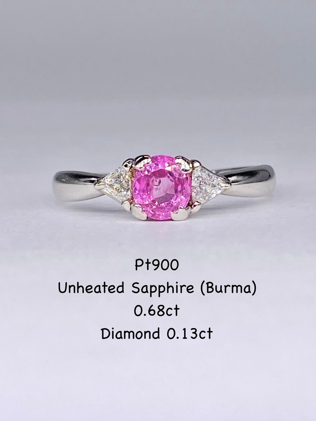 【キズ多め】【ミャンマー産】非加熱パープリッシュピンクサファイア 0.68ct / ダイヤモンド 計0.13ct Pt900 リング【リフレッシュメント(新品仕上げ・補修・洗浄等済)】【3日以内返品可（※カード/キャリア決済の場合）】
