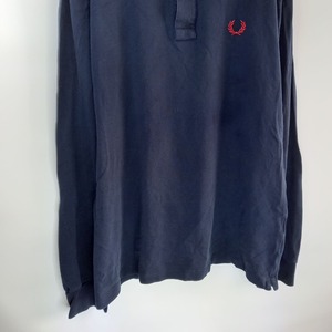 フレッドペリー　長袖ポロシャツ　襟ライン　刺繍ロゴ　ネイビー　ユーロ古着　S