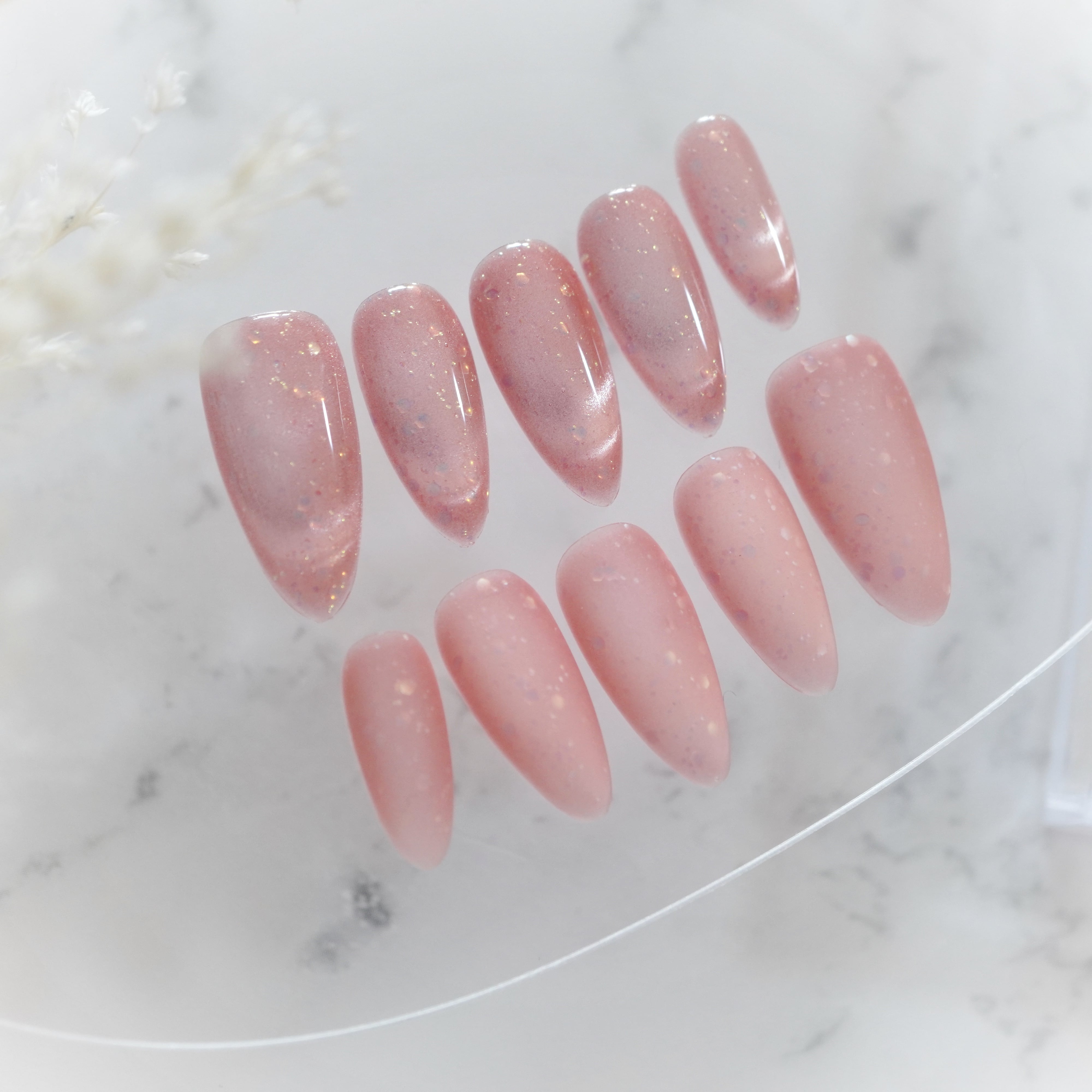 #604 ロングアーモンド/XY173 繰り返し使えるネイルチップ