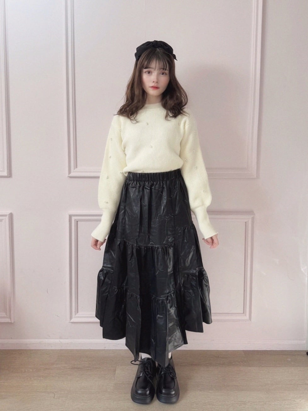 【LAST3】leather tiered skirt