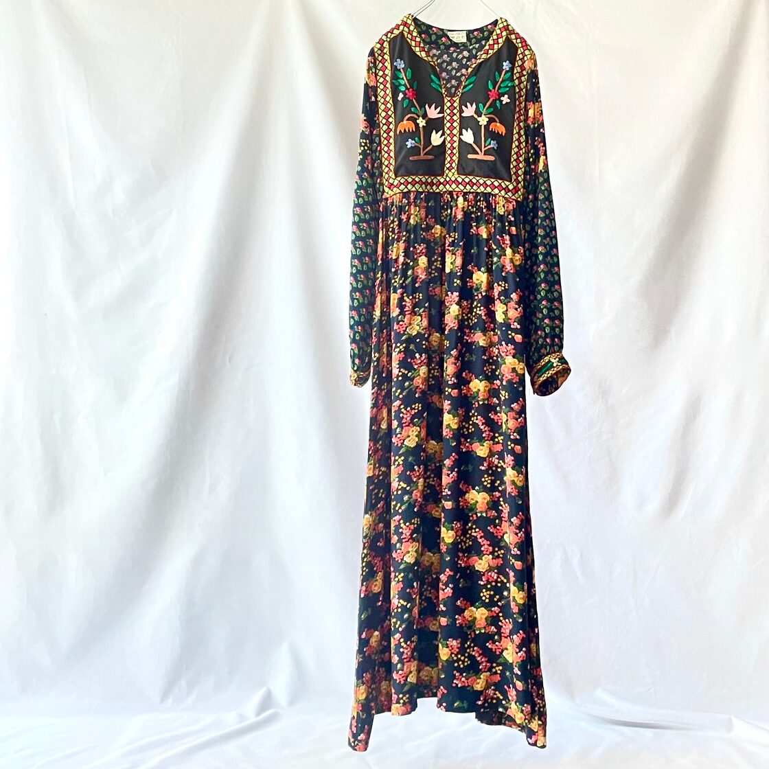 70s vintage Afghanistan floral maxi onepiece アフガンレーヨン 