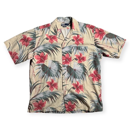 90s~ "Ralph Lauren” All Over Pattern Open Collar S/S Shirts/ "ラルフローレン" ハイビスカス 開襟 総柄 半袖シャツ