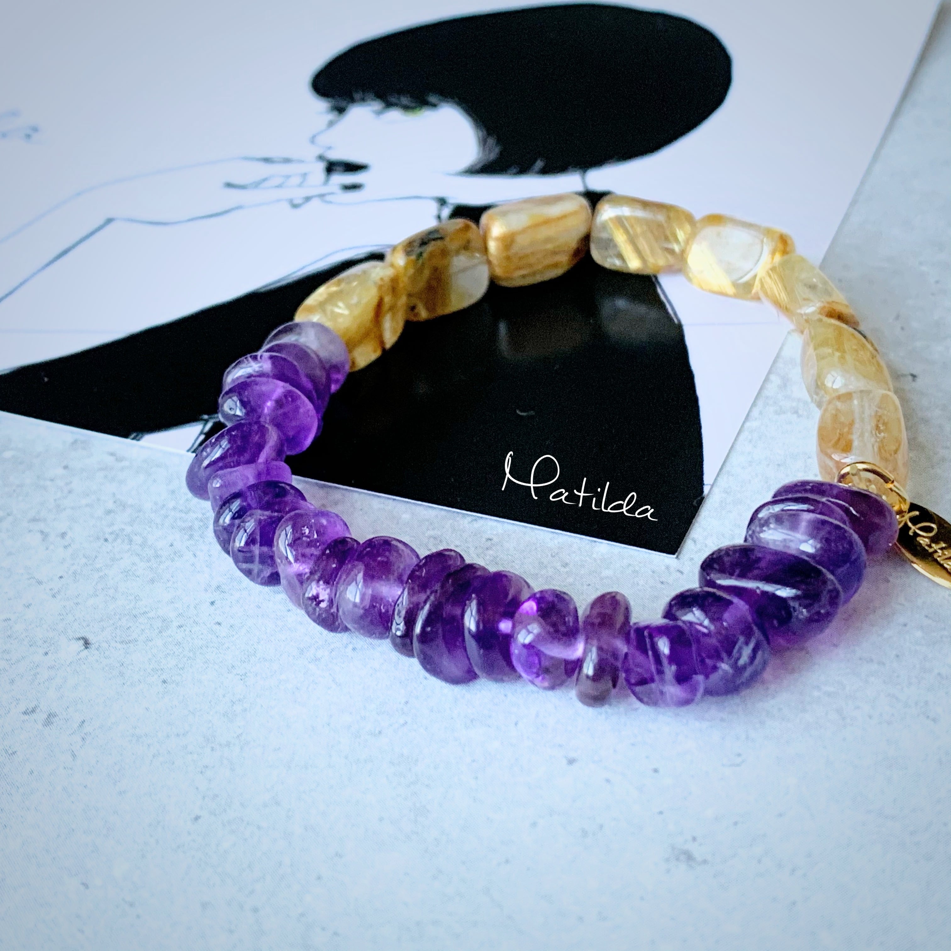 アメジストクラスター＆ルチルブレス bicolor bracelet （ルチルクォーツ×アメジスト） | Matilda