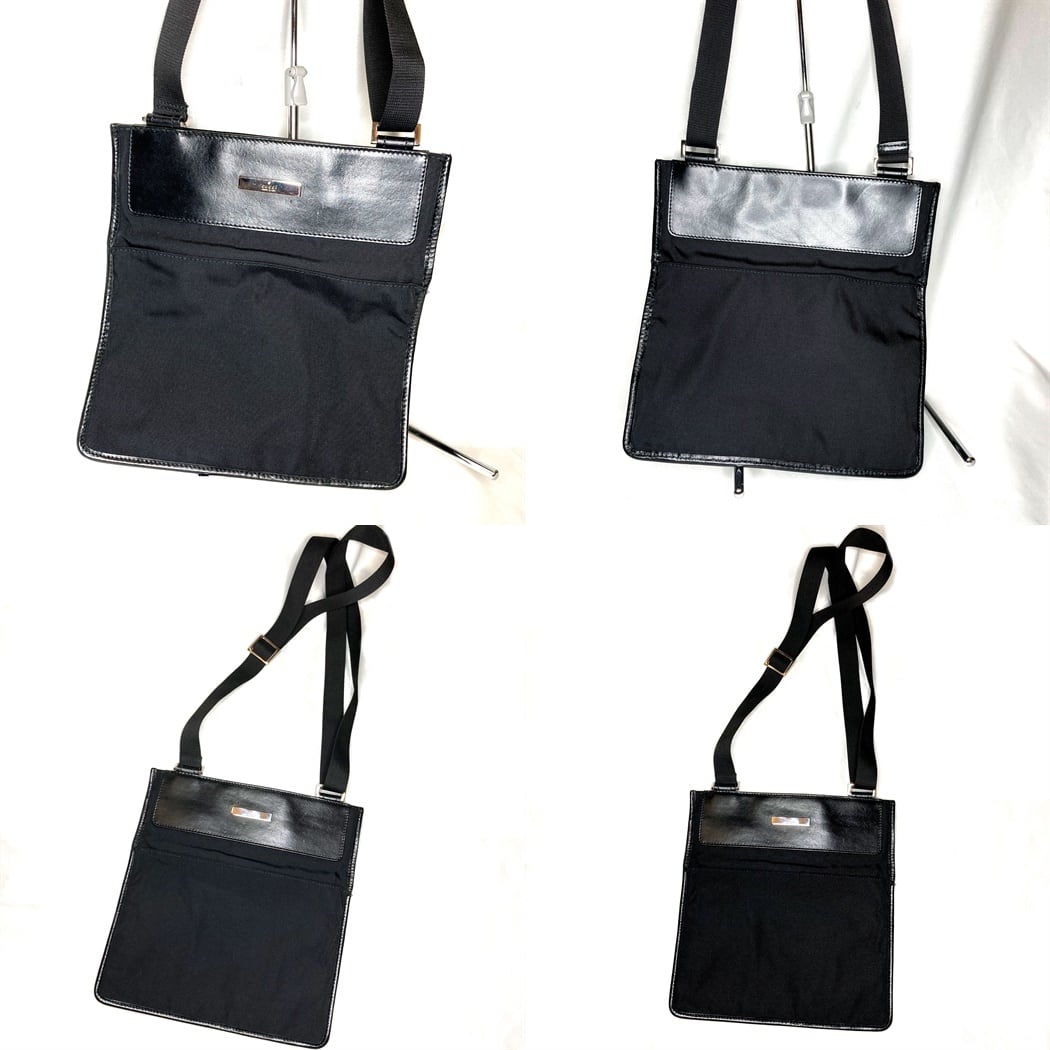 美品 GUCCI グッチ プレート ショルダーバッグ ブラック ロゴ レザー