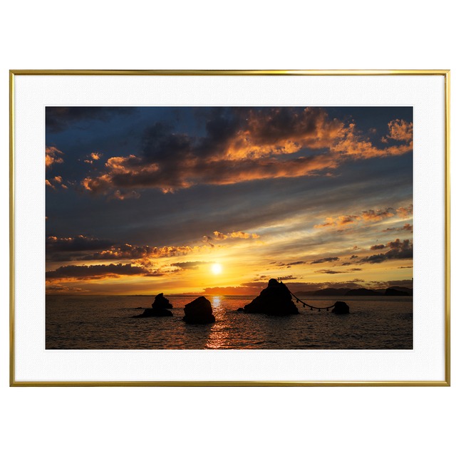 夕日写真 日本 三重県伊勢市二見浦 夫婦岩の夕陽 インテリアアートポスター額装 AS1682