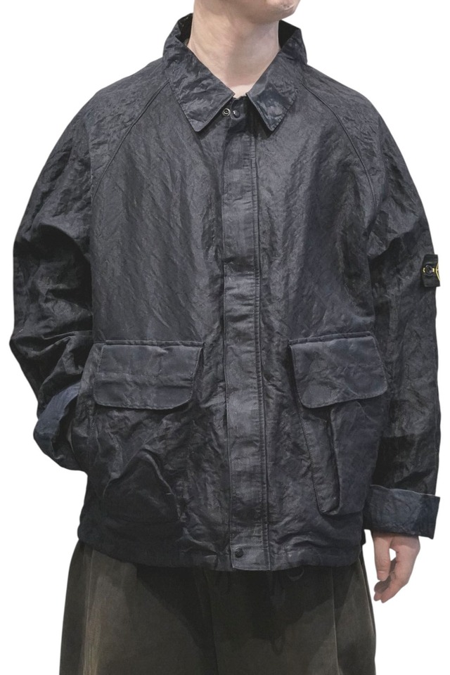 00AW "STONE ISLAND" MONOFILAMENT Garment Dyed Nylon Cotton Dark Navy Color Zip-Up Jacket (Design by Paul Harvey)