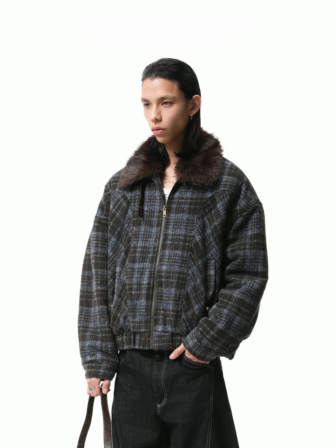 BOOGOOVOGUE Vintage Plaid Wool Bomber