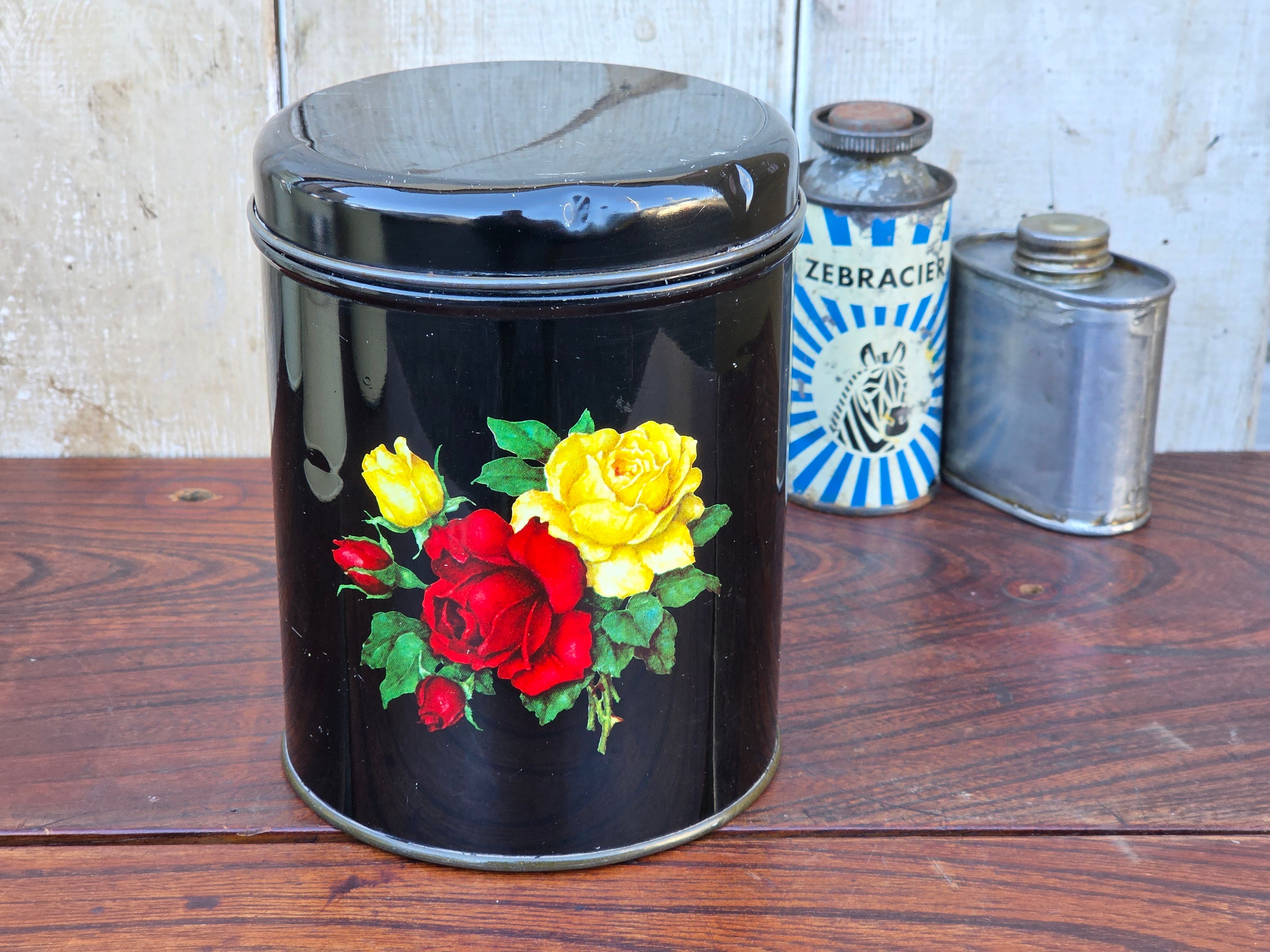 【Vintage】デンマーク IRAスチールキャニスター ローズ ブラック /f212