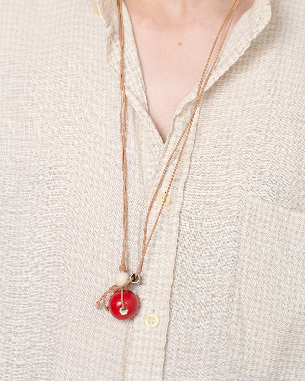 m's braque "LEATHER CORD CERAMIC&WOODS NECKLACE〔RED〕"