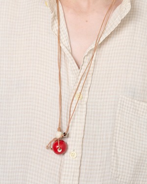 m's braque "LEATHER CORD CERAMIC&WOODS NECKLACE〔RED〕"