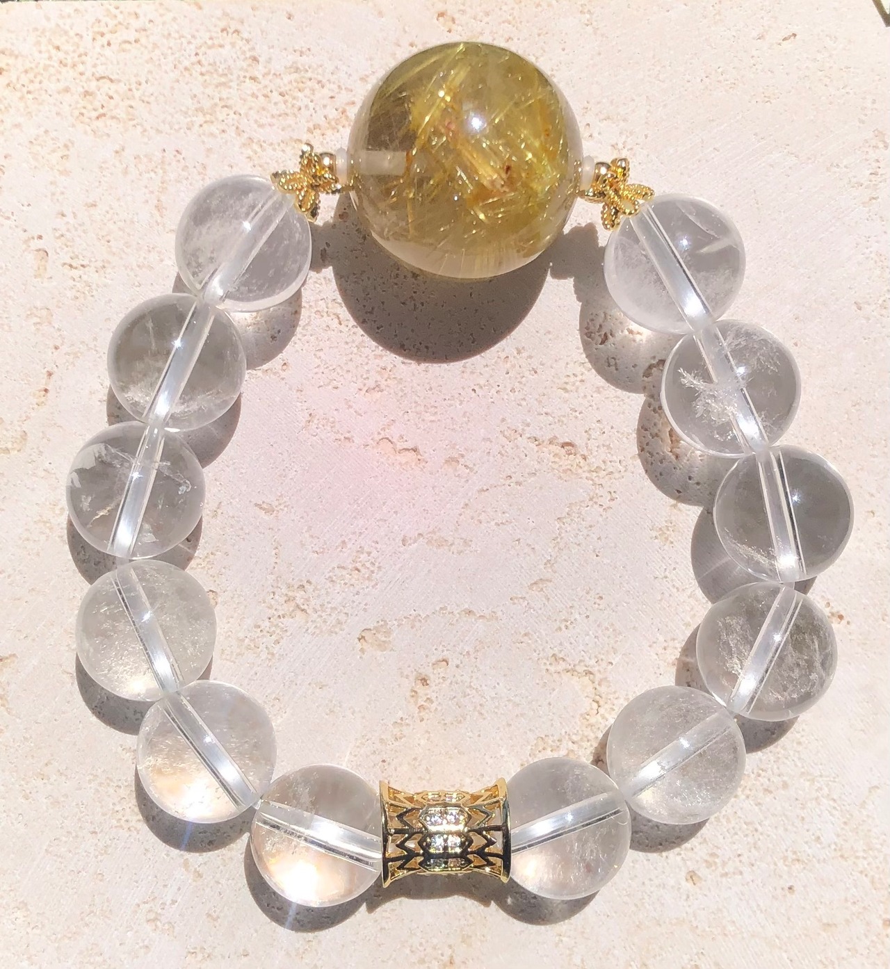 大玉20㎜ルチルクォーツ×水晶ブレスレット | Stone of blessing