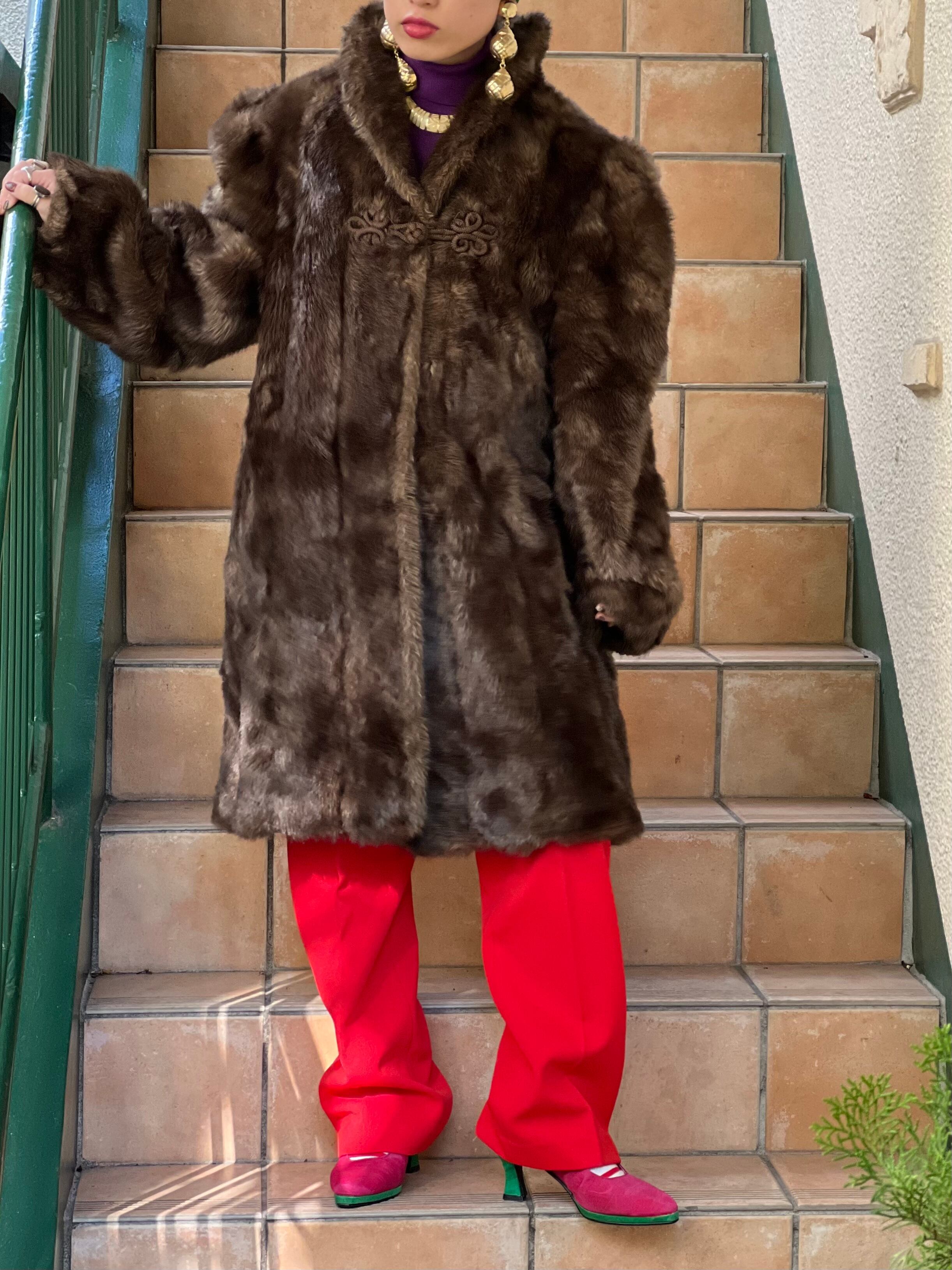 Vintage big size Chinese brown fake fur coat ( ヴィンテージ ビッグ 