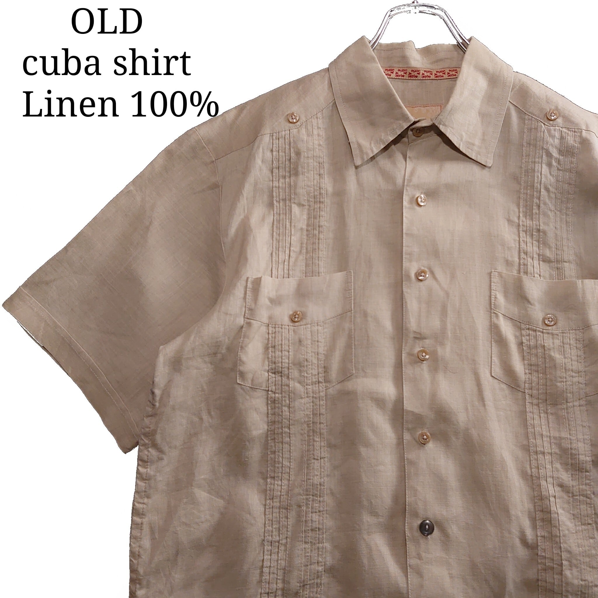 リネン】cuba shirt キューバシャツ ベージュ リネンシャツ プリーツ 