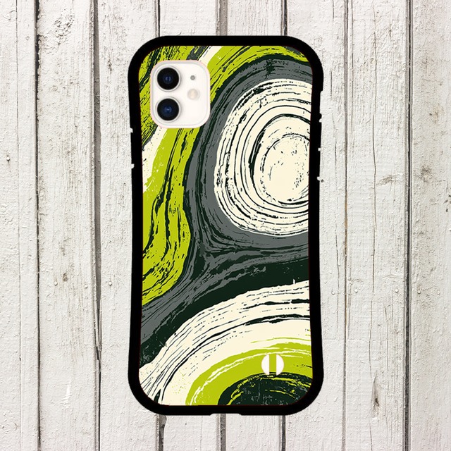 受注生産 iPhoneケース 黄緑の年輪マーブル｜紙マーブリング MARB013B