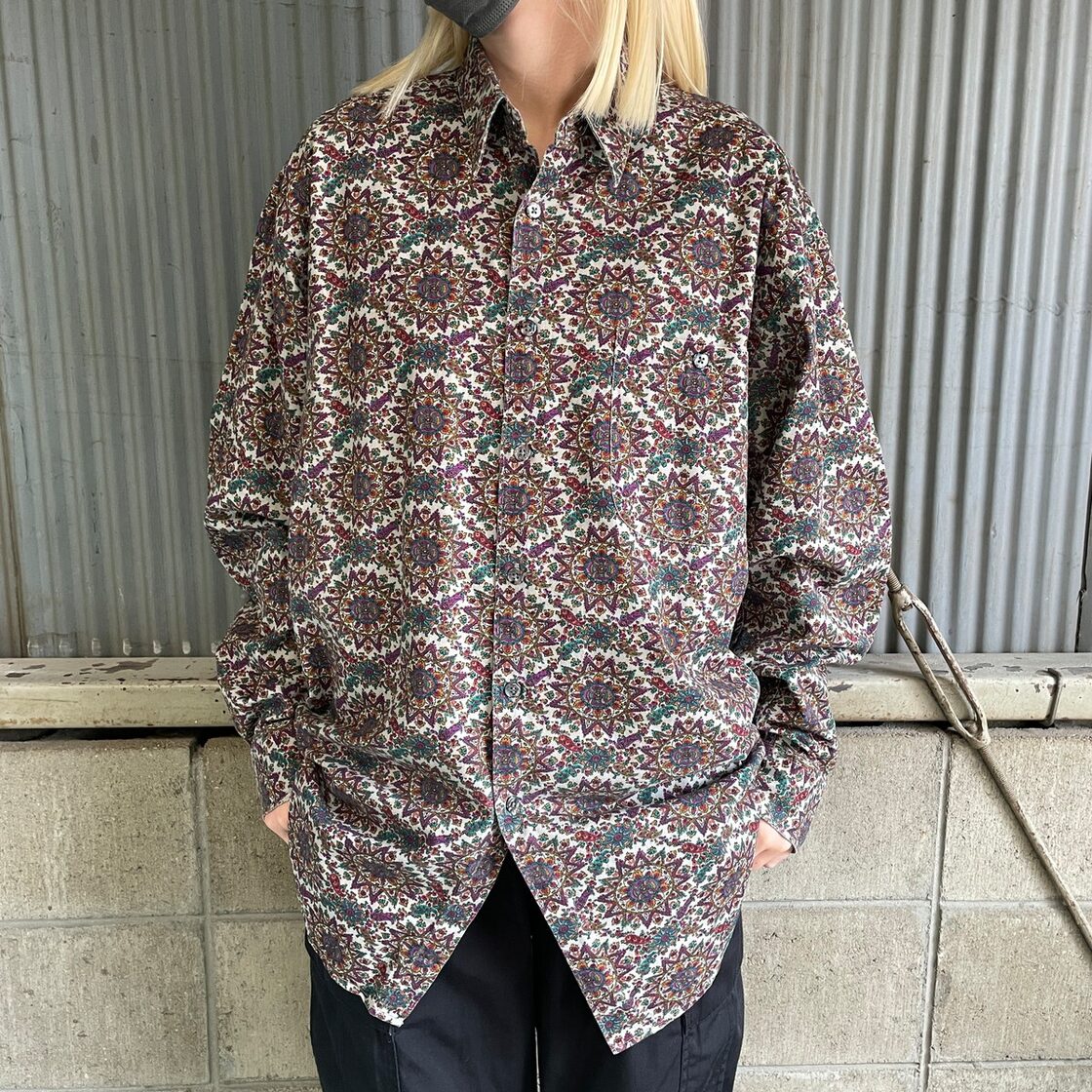 J.T.BECKETT 総柄 バティック柄 長袖コットンシャツ メンズM 古着 