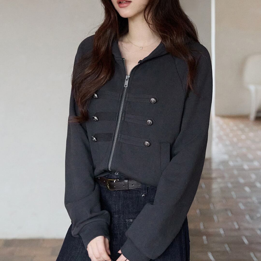 cotton hooded zip jacket