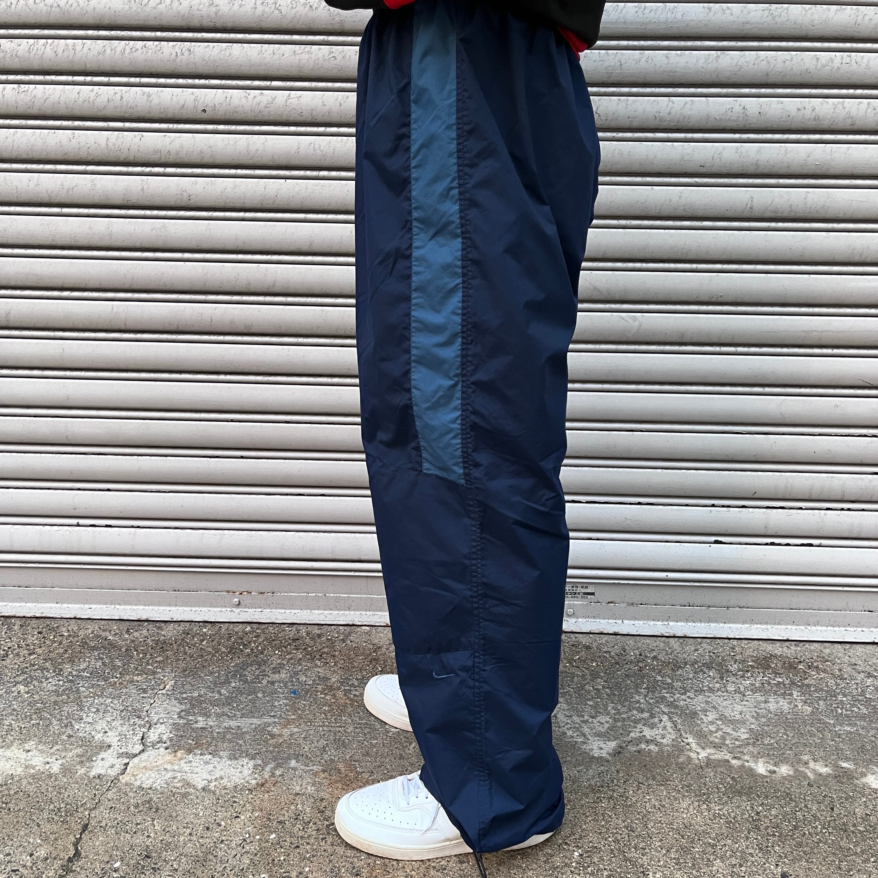 00s NIKE ナイロンテックパンツ ワイドシルエット サイドライン L 