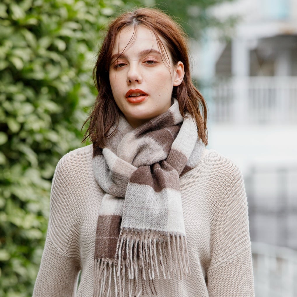 Elensia】カシミヤブレンドチェックマフラー <ブラウン> | Elensia