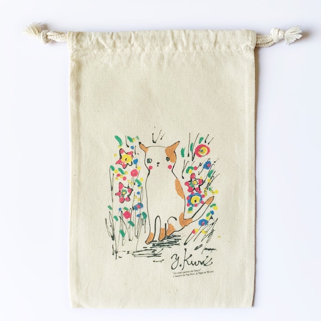 花と猫／巾着袋
