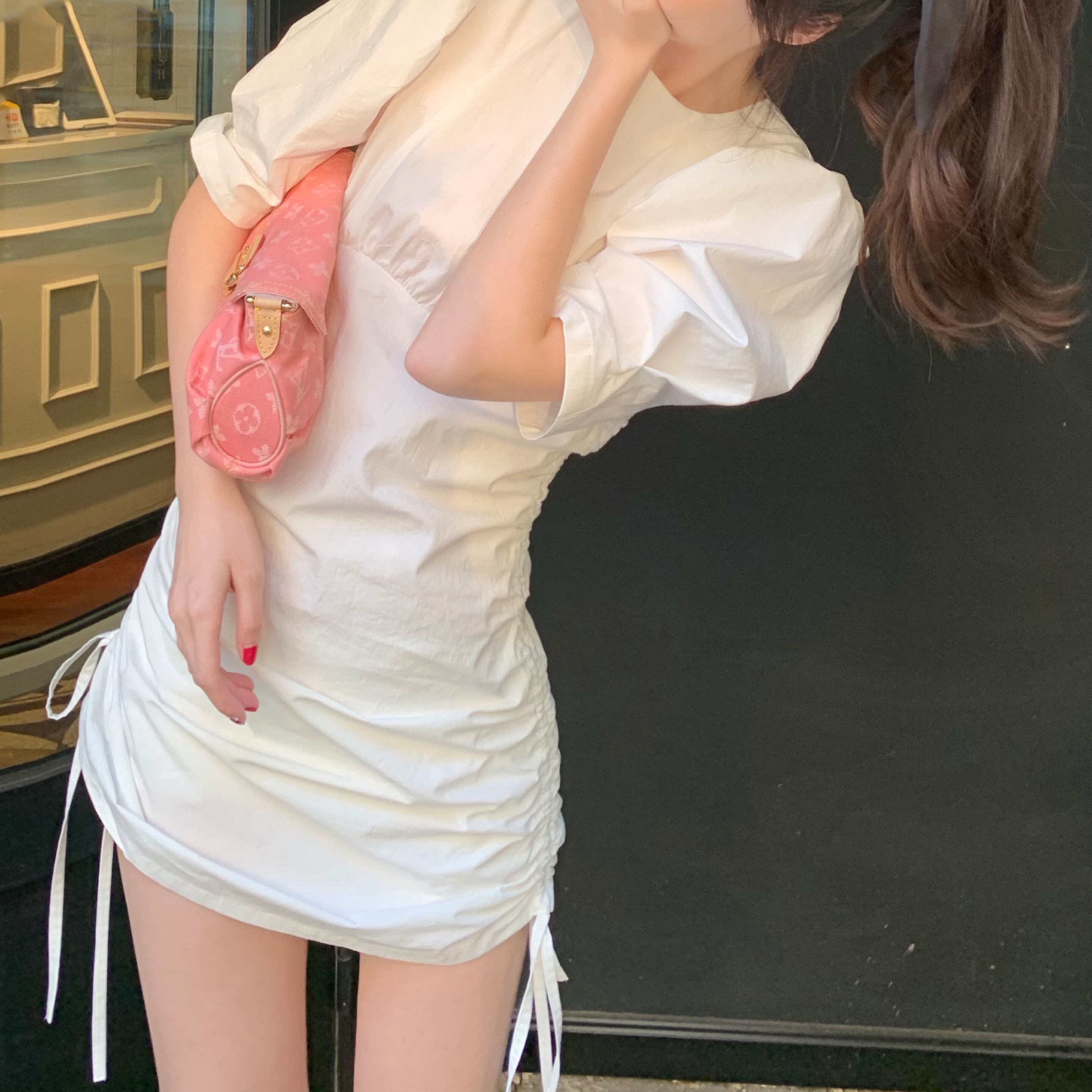 Shirring mini dress