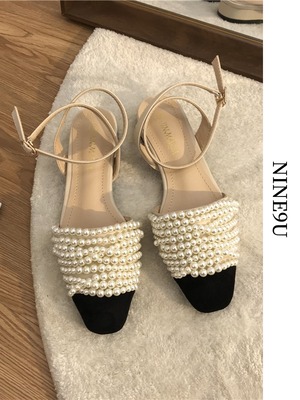 pearl ankle-strap low-heel sandal【NINE6467】
