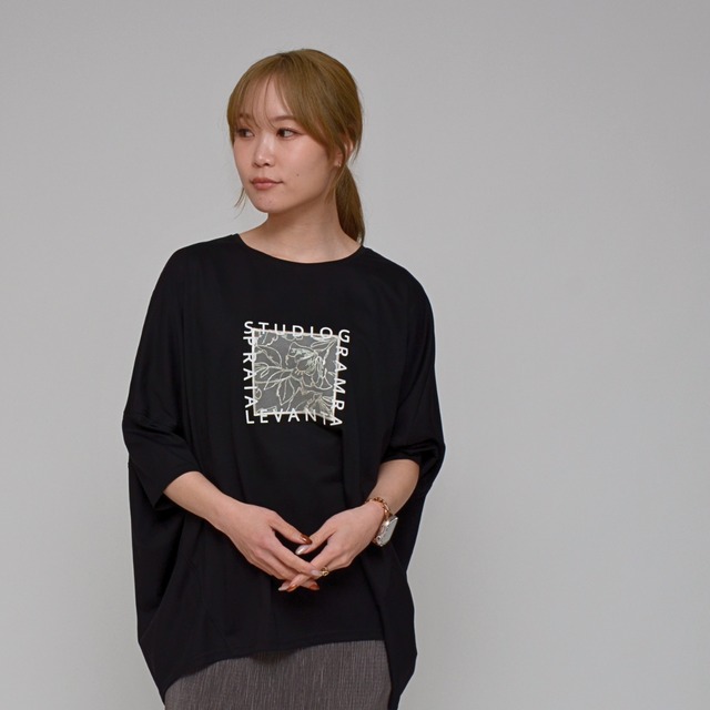 【拘りのロゴデザイン】  シルケット綿・コクーンTシャツ ‐ LER-2641 ブラック ‐