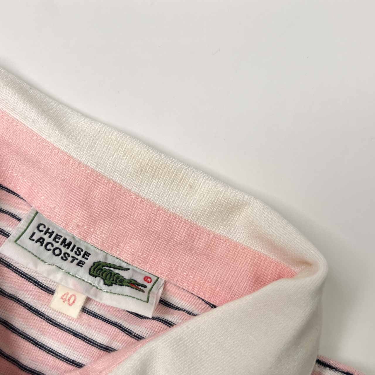 70s 80s CHEMISE LACOSTE シュミーズラコステ ボーダー 重ね着風 天竺 半袖 ポロシャツ 40/うすピンク系