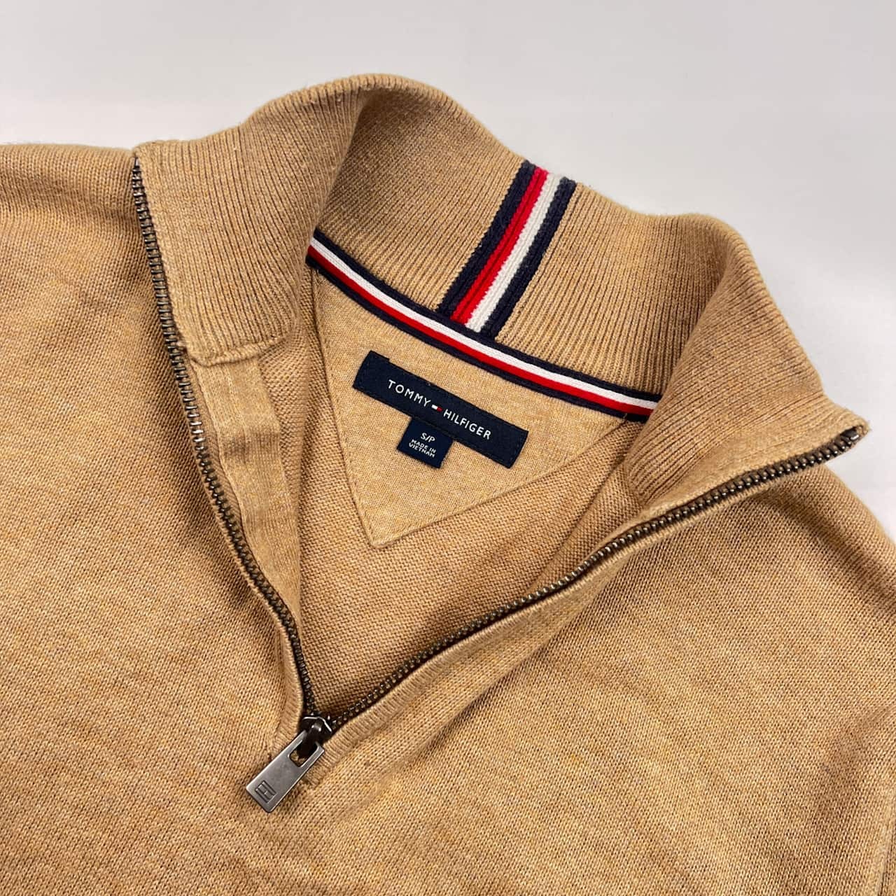 TOMMY HILFIGER トミーヒルフィガー ハーフジップ プルオーバー ニット セーター トレーナー S/ベージュ メンズ