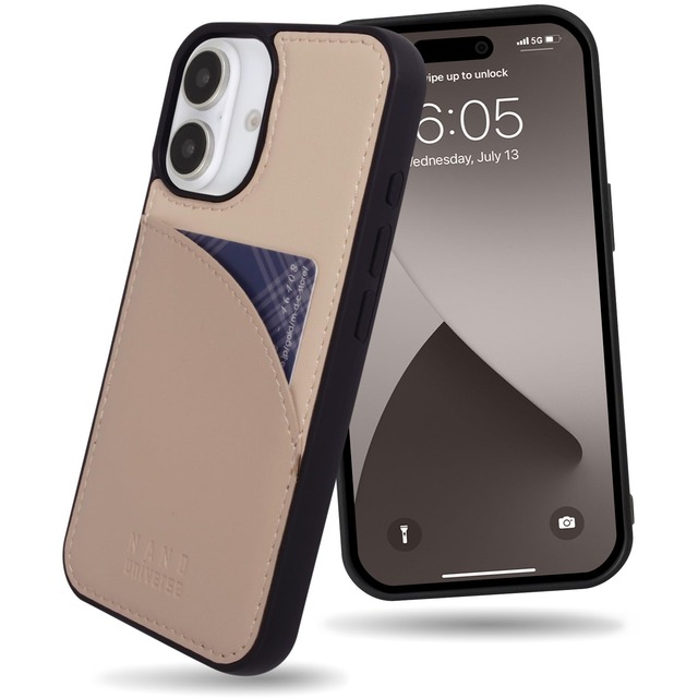 nano・universe 正規品 iPhone 16 ケース 背面「 カードポケット付き背面ケース/バイカラー 」ナノユニバース アイフォン16 iPhone16 用 カード収納付き ブランド スマホケース カバー (ベージュ)