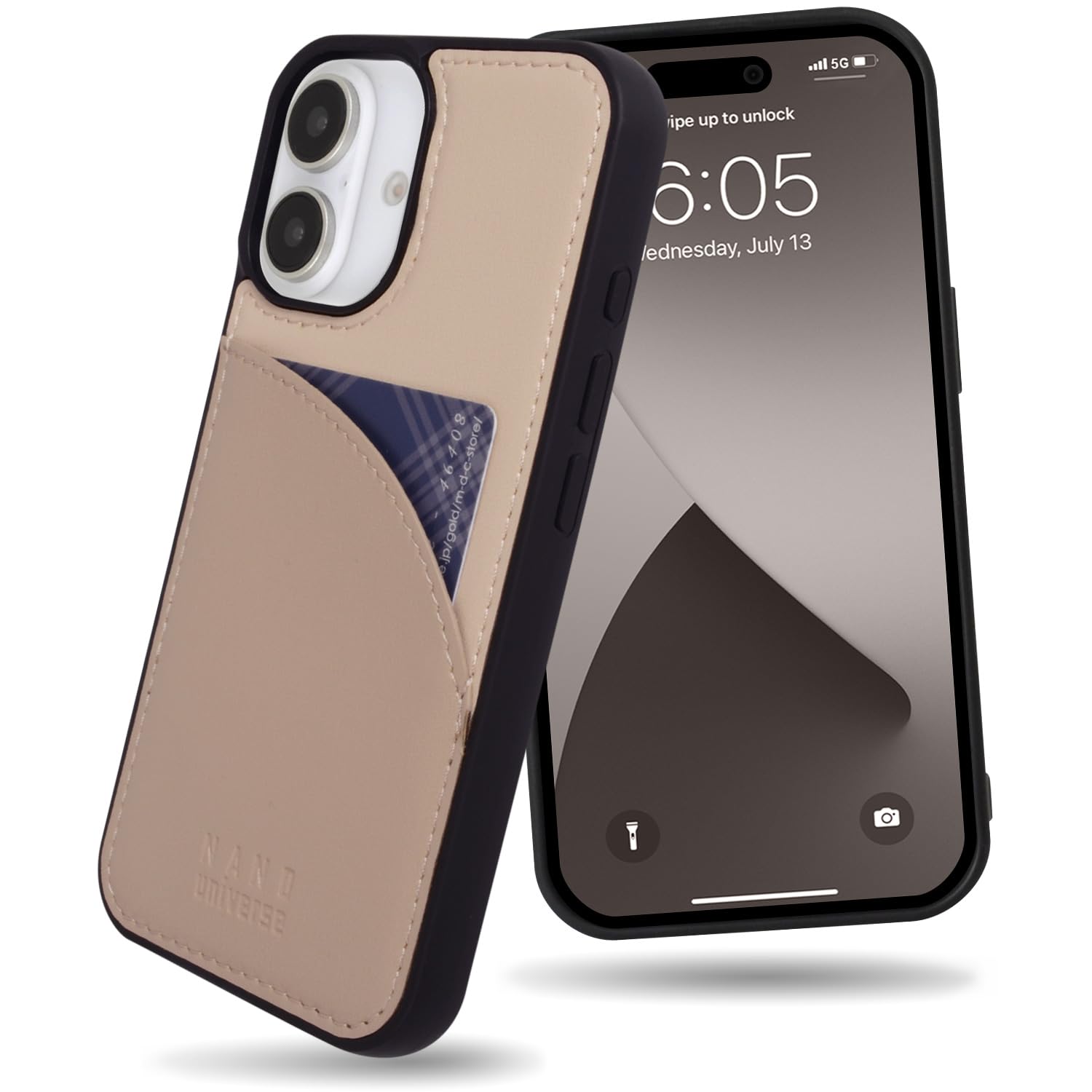 nano・universe 正規品 iPhone 16 ケース 背面「 カードポケット付き背面ケース/バイカラー 」ナノユニバース アイフォン16 iPhone16 用 カード収納付き ブランド スマホケース カバー (ベージュ)