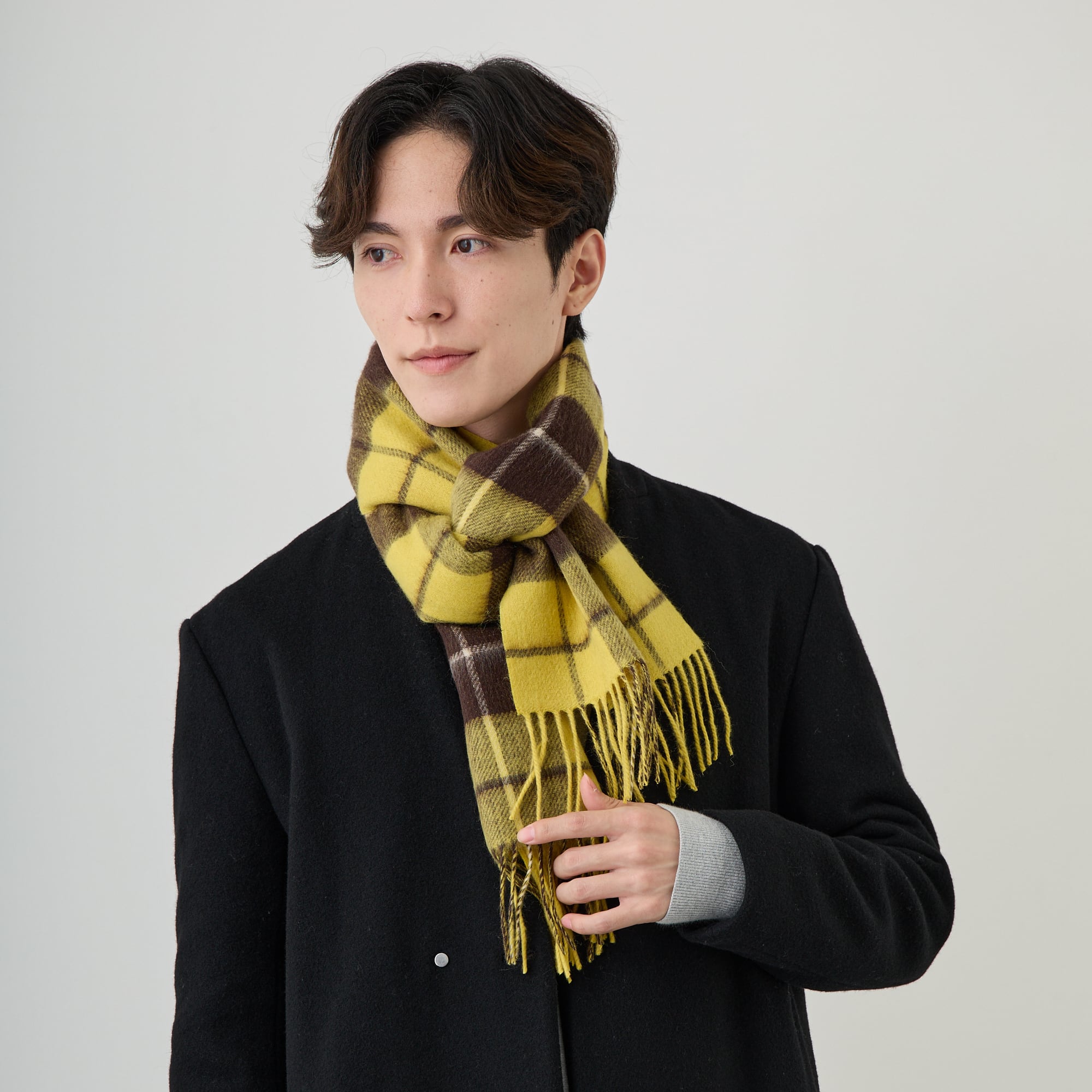 Elensia】カシミヤブレンドチェックマフラー <イエロー> | Elensia