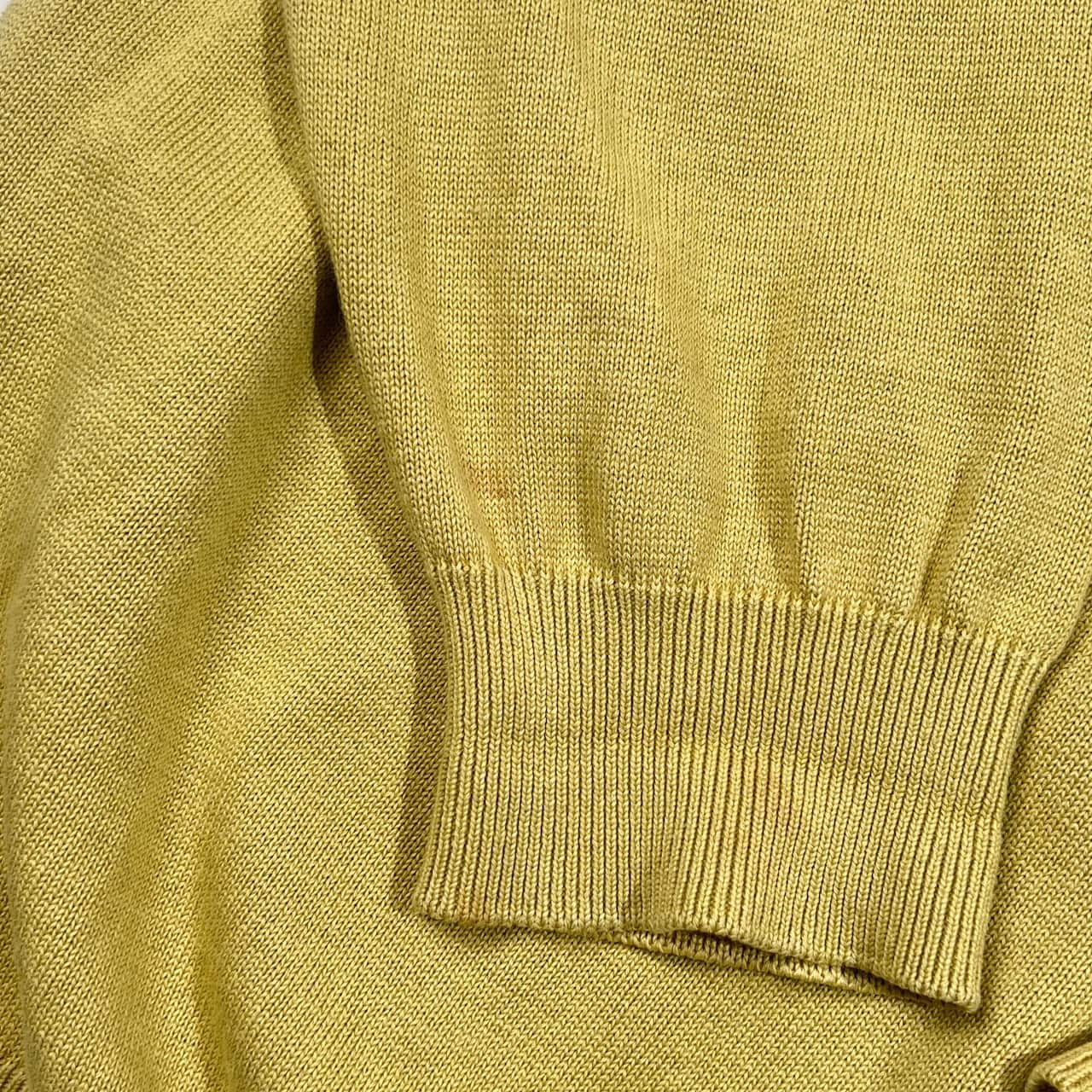 リネン混 Papas パパス ハーフジップ プルオーバー ニット セーター L/くすみイエロー系 メンズ