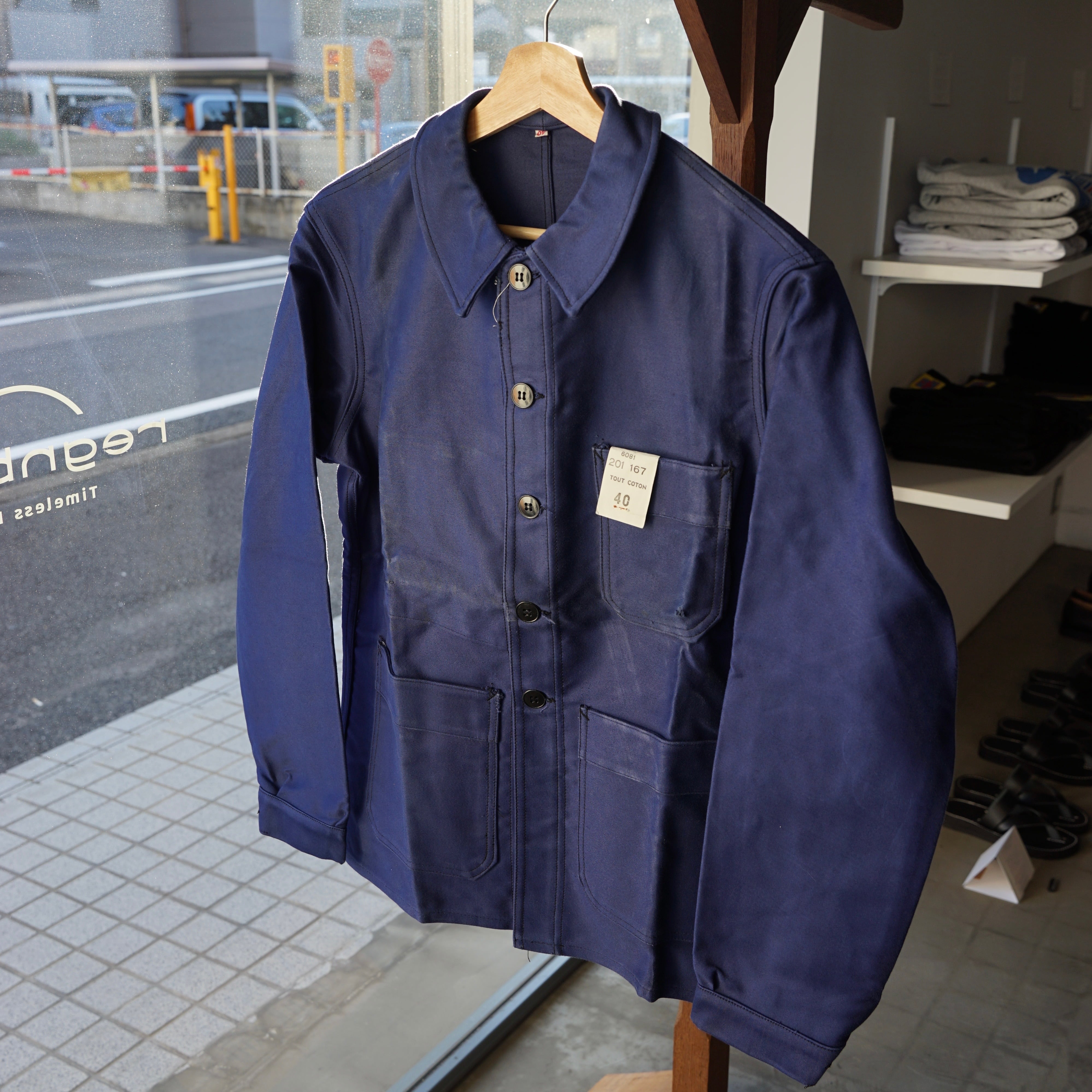 Le Pigeon Voyageur ブルーモールスキンジャケット Mint Condition](XLサイズ相当) 60's Le Pigeon Voyageur Blue