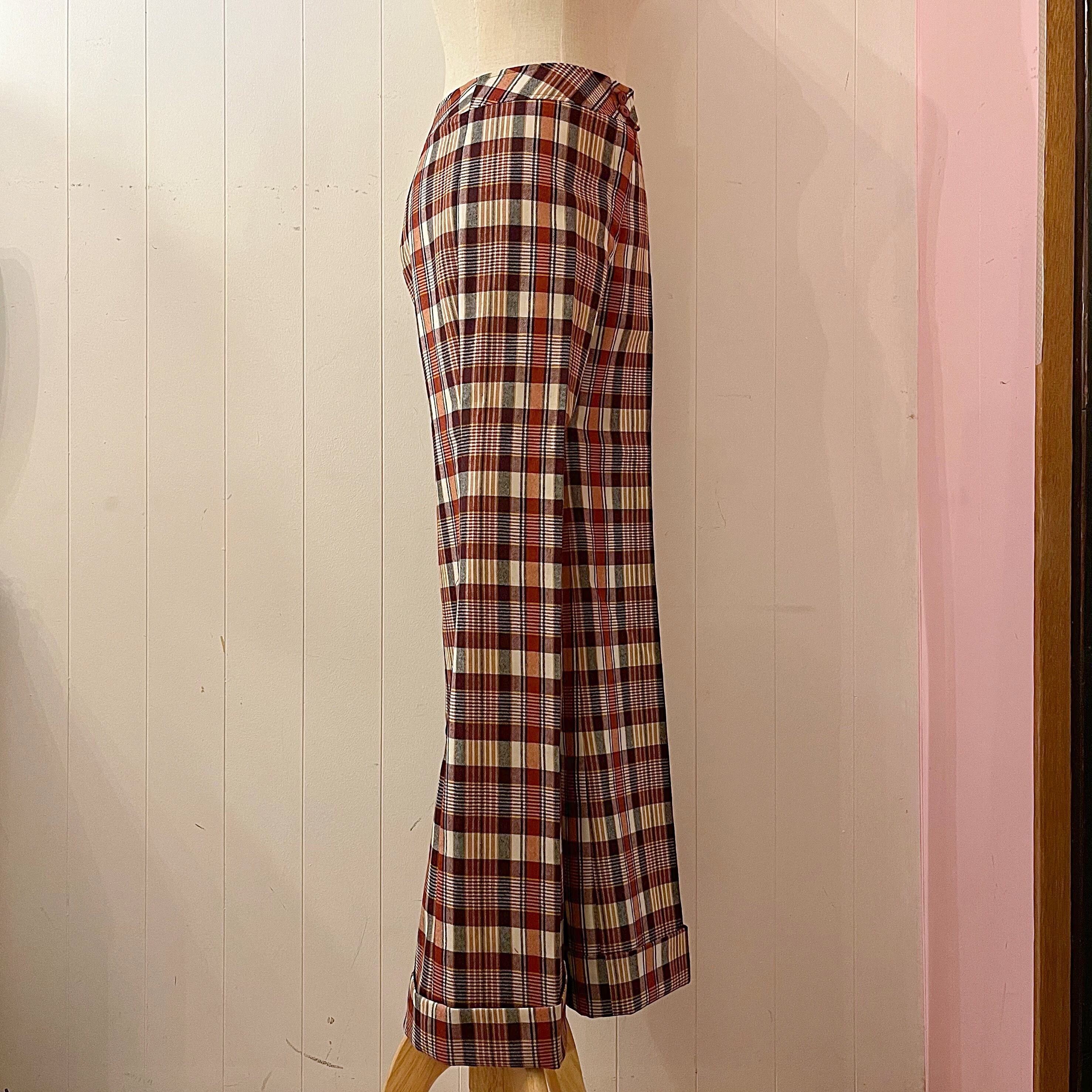 orange brown check bell bottom pants