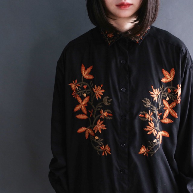 flower embroidery design l/s mode shirt