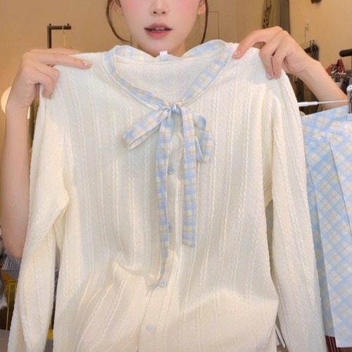 チェックボウタイジャガードニットトップス ・71742