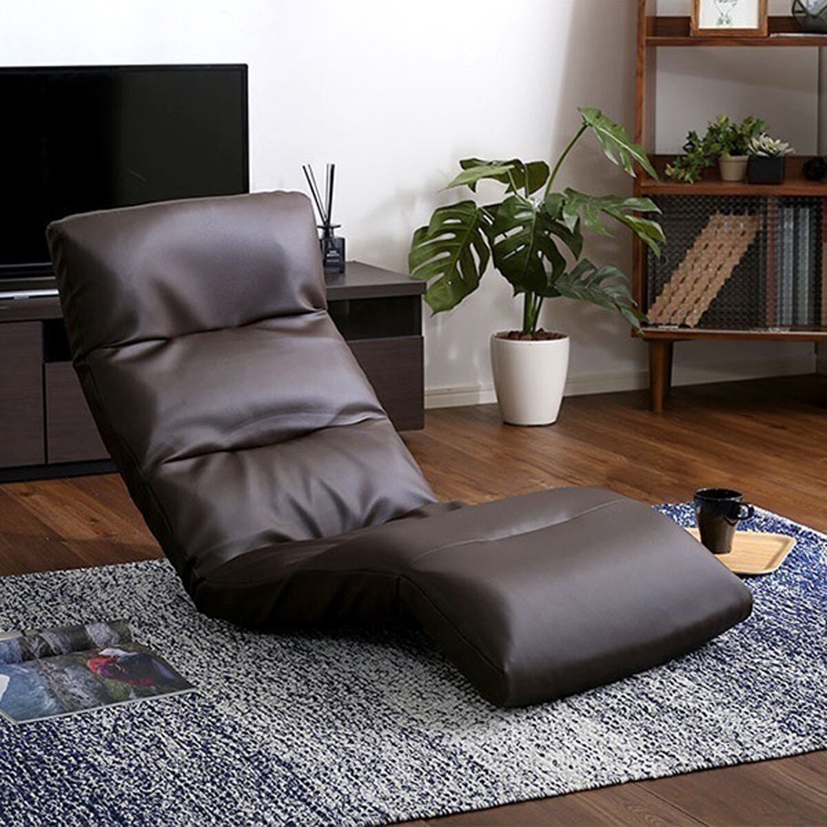 日本製リクライニング座椅子 布地レザー 14段階調節ギア転倒防止機能付き Moln-モルン