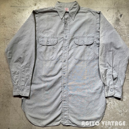 40's~ TUF NUT タフナット ワークシャツ 絣柄 台襟 マチ付き グレー オーバルボタン グッドコンディション S相当 希少 ヴィンテージ BA-2884 RM3305H